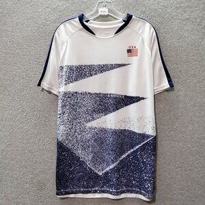 Mitre Elite Men Activewear Top Large Blue Soccer USA Short Sleeve Crew Neck